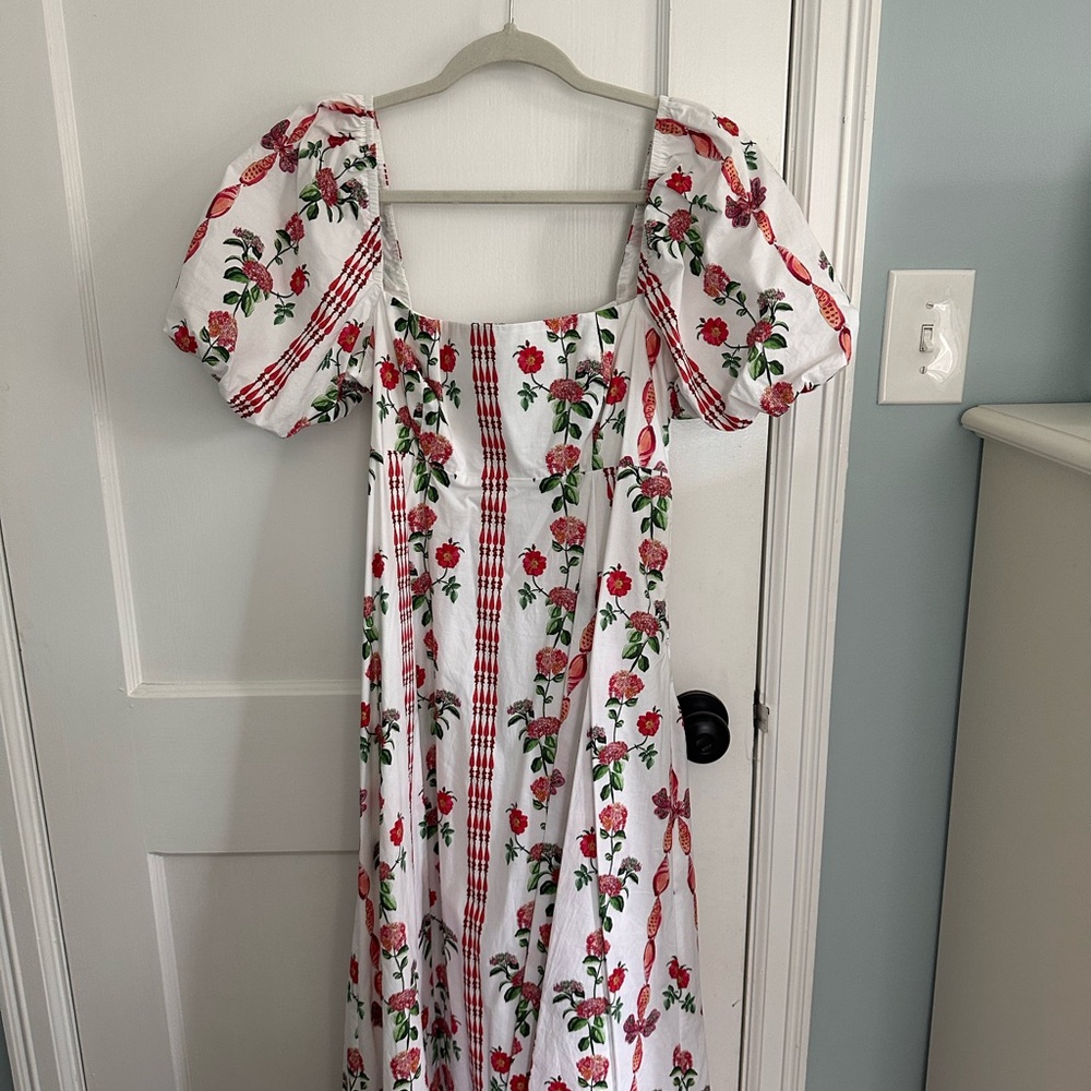 Hill House Red Shell Vine Stripe Dress in Small S